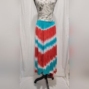 WD.NY Vibrant Red and Blue Maxi Skirt NWT